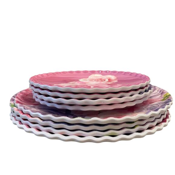 Jolie Fleur Floral Roses Melamine Dinner Plates 11in Set of 4 Spring New - Picture 16 of 16